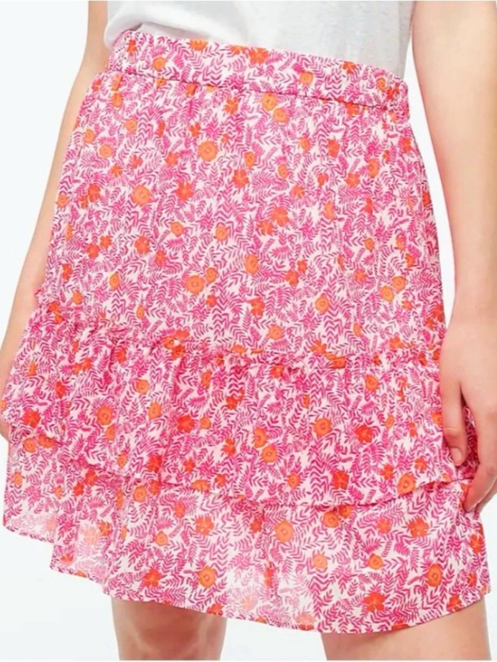 J. Crew Pink Dainty Floral Flirty Tiered Ruffle Mini Skirt Women's Size Medium